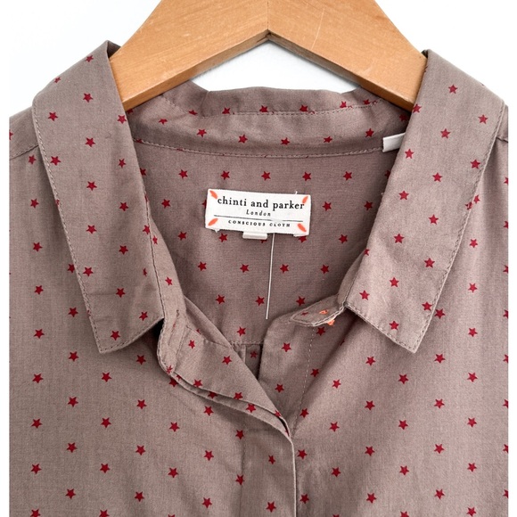 Chinti & Parker Taupe Brown and Red Star Print Button Down Top size XS - Picture 4 of 6